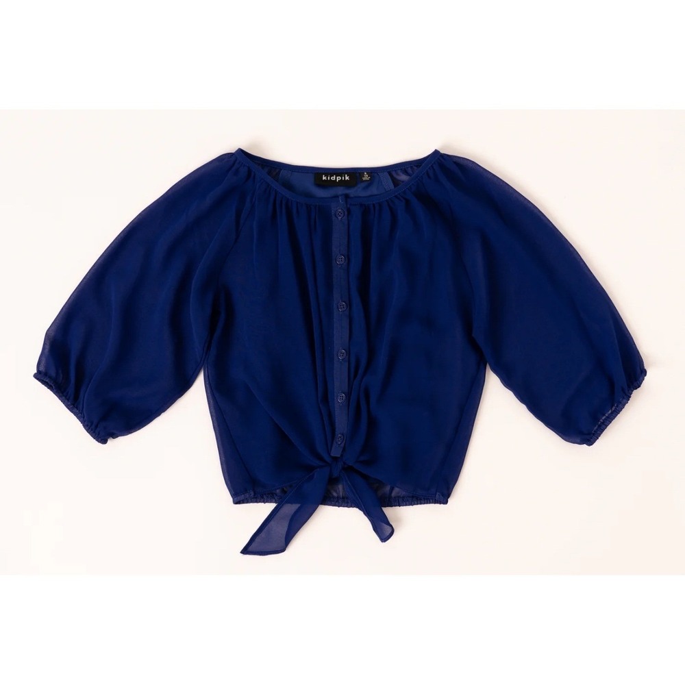 Kidpik Girls Button Front Tie-Waist‎ Top Blouse Shirt Blue XL Extra Large